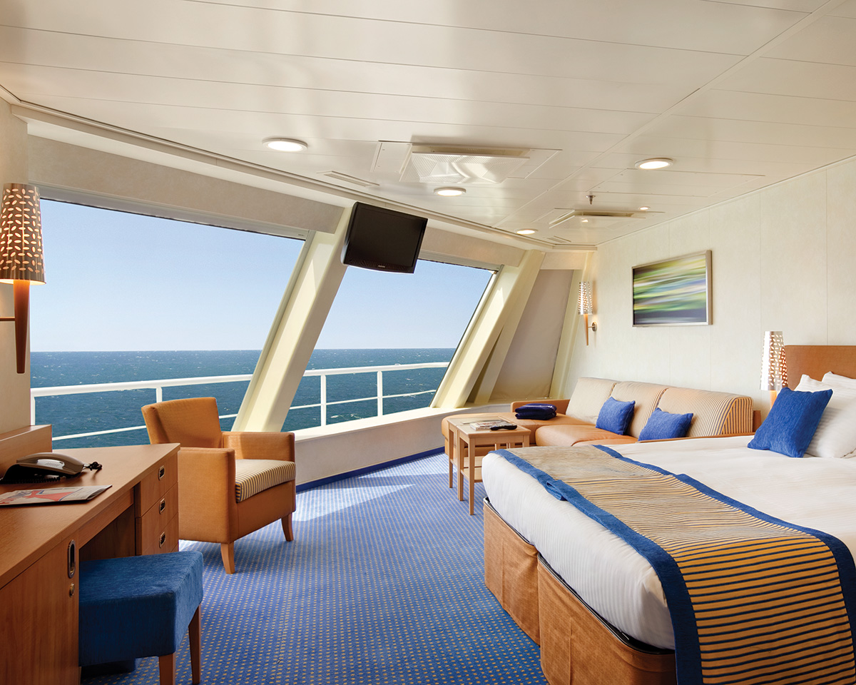 luxury cruise stateroom with ocean view